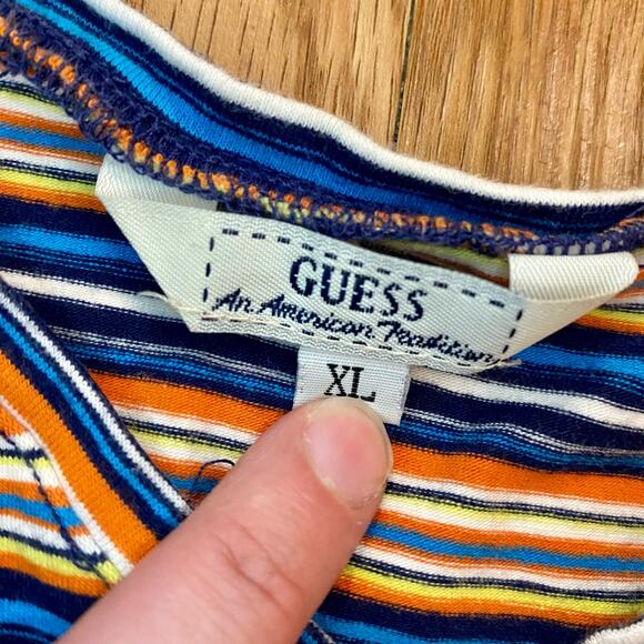 Guess Y2k Blue Orange Striped Cropped Tee Shirt Youth XLarge Womens Small/Medium - Picture 12 of 16
